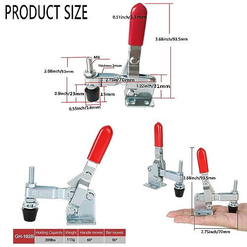 Image of 12 Pack Toggle Clamp, Adjustable Hold Down Clamps for Woodworking 200lb Holding Capacity 102-B Style Vertical Quick Release Toggle Clamps for Smokers, Doors, Cabinets, Tool Boxes