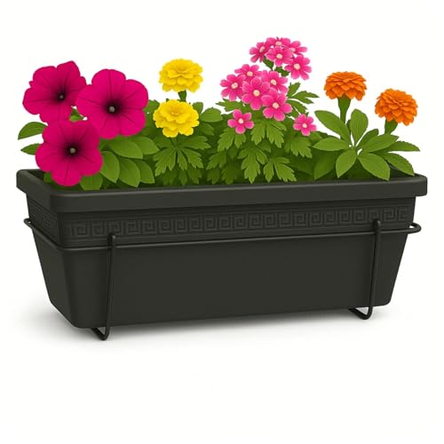 TECHZOCO Jardinera de plástico, Balconera de plástico, Macetero para Jardín, Fabricado en Polipropileno, Incluye Soporte, Patio, Interior o Exterior, 60 cm Largo x 16.5 cm Alto x 18 cm Fondo,Antracita