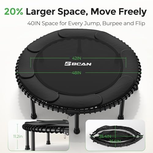 BCAN 450/550LBS Rebounder Trampoline for Adults, 40"/48" Foldable Mini Trampoline with Durable Bungees, Quiet & Stable Exercise Rebounder Trampoline for Indoor/Garden Workout- 48IN Black by BCAN - Image 7