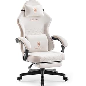 Dowinx Gaming Chair Fabric with Pocket Spring Cushion, Ergonomic Computer Chair with Footrest, Gamer Chair for Adults, Home Office Game Chair with Massage Lumbar Support(Beige Brown)