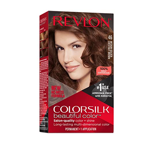Colorsilk Beautiful Color Permanent Hair Color, Long-Lasting High-Definition Color, Shine & Silky Softness with 100% Gray Coverage, Ammonia Free, 046 Medium Golden Chestnut Brown, 1 Pack