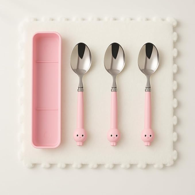 Kids Stainless Steel Spoon Set with Portable Storage Case | BPA-Free Cartoon Handle Spoons for Toddlers & Children | Reusable Travel Cutlery Set for School Lunch, Home & Outdoor Use (Pink)-image-7
