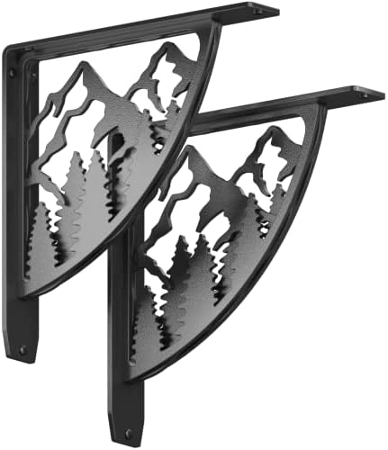 Starby Black Shelf Brackets Heavy Duty ~ Iron Wall Corbel Supports for Countertop, Fireplace Mantel, Shelves ~ Wrought Iron Black ~ Hand Welded Stacked Steel ~ 500# Capacity ~ 2 Pack (12"x12")