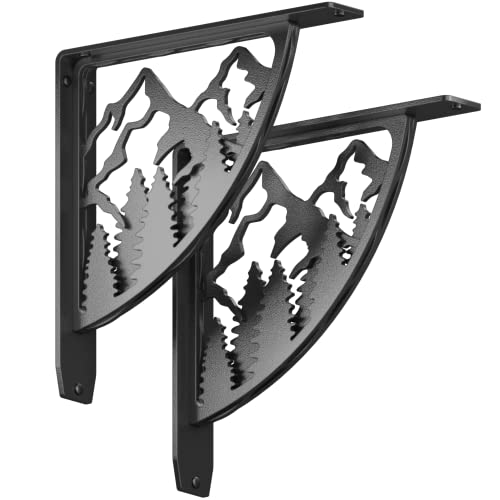 Starby Black Shelf Brackets Heavy Duty ~ Iron Wall Corbel Supports For Countertop, Fireplace Mantel, Shelves ~ Wrought Iron Black ~ Hand Welded Stacked Steel ~ 500# Capacity ~ 2 Pack (12"X12") #TOP1