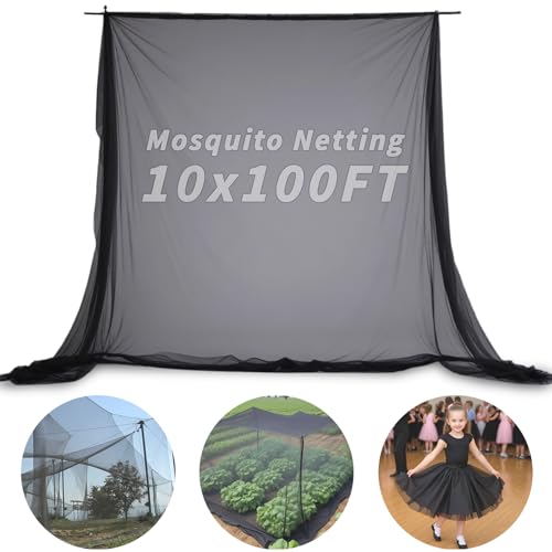 Black Mosquito Netting 10x100Ft DIY Garden Mesh Netting, Bug Insect Cover Fly Bird Net, Animals Barrier Plant Vegetables Protection Cover, Heavy Duty Net for Balconies Patio Raised Bed Screen