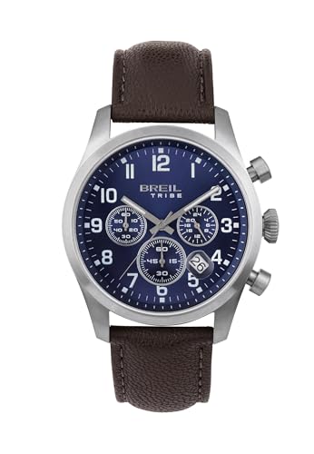 BREIL Reloj Hombre Classic Elegance Movimiento MONOCRONÓGRAFO Cuarzo Azul y Correa DE Cuero Marron EW0662