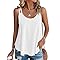 WNEEDU 2026 Womens Summer Tank Tops Eyelet Embroidery Sleeveless Spaghetti Strap Pleated Flowy Scoop Neck Hollow Cami White S