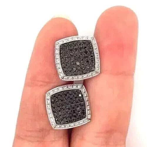 Mancuerna hombre con diamante simulado negro 2.00CT plata 925 miniatura 3