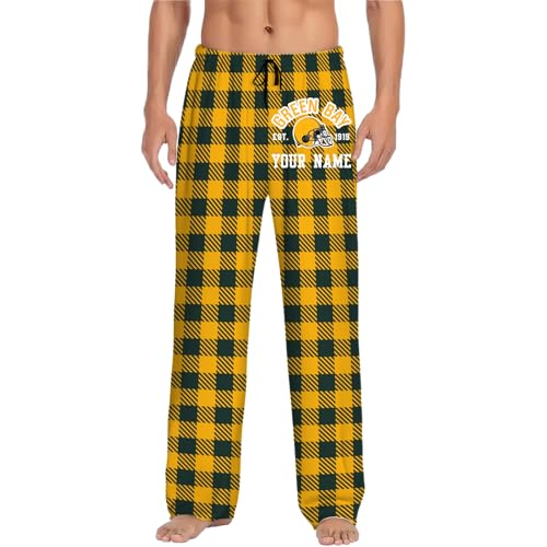 OAOANS Green Pajama Pants Custom Name Number Personalized Football Sports Style Soft Comfy Home Pants with Pockets Drawstring
