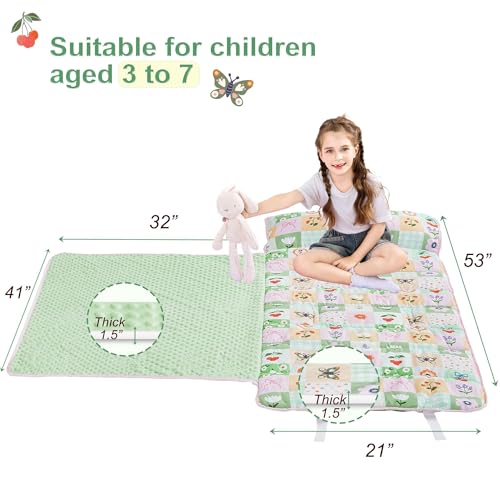 Image of Viviland Toddler Nap Mat, Rolled Sleeping Mats with Pillow and Minky Dot Blanket for Girls, Kids Slumber Bag Nap Mat for Preschool, Daycare, Kindergarten, Travel Camping - Patchwork Flower