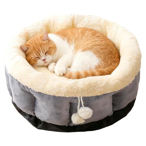 Cuccia Rotonda per Gatti,Rotondo Calmante Fondo Antiscivolo - Cuccia a Ciambella Morbida e Rilassante | Per Cuccioli Cani Piccoli Interno Sonno Soggiorno Balcone Appartamento Freddo Natale