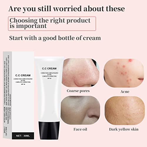 OUKPANE Skin Tone Adjusting CC Cream SPF 50, CC Cream Colour Correcting Self Adjusting for Mature Skin Full-Coverage Foundation, Skin Concealer Brightening Skin Tone-Natural Colo - Thumbnail 4