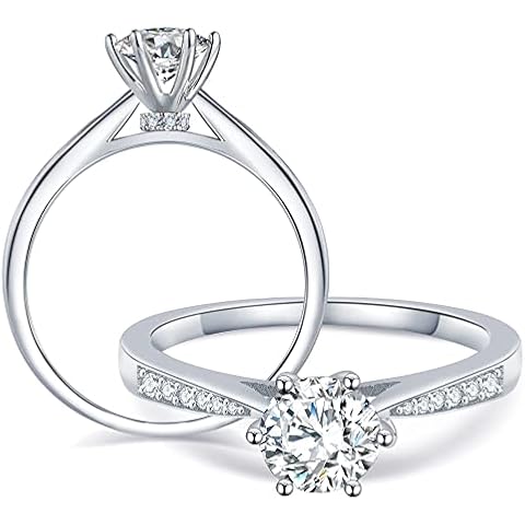 Moissanite Wedding Engagement Ring 1 Carat Classic 6 Prong Lab Created Diamond Anniversary Ring 925 Sterling Silver Solitaire Diamond Promise Ring for Women size 5-18 Cover