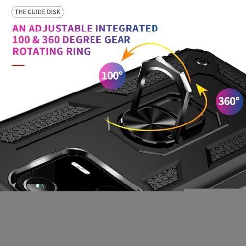 Image of ShieldTech Back Cover for Redmi Note 13 Pro 5G | Rugged Armor Case with Ring Stand | 360 Protection | Shockproof | Camera & Screen Guard (PC, Black)