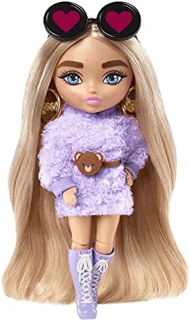 Barbie Extra Minis Doll #3 (5.5 in) Wearing Emoji-Printed 2-Piece Fashion, with Doll Stand & Accessories Including Sunglasses and Purse, Gift for Kids 3 Years Old & Up