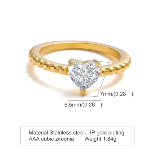 PAMTIER Women Stainless Steel Heart Shaped Engagement Rings Heart Cut Diamond Solitaire Wedding Anniversary Propose Ring2