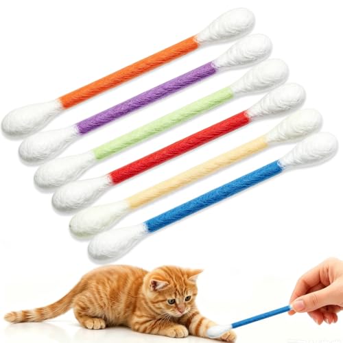 JIEBAO Katzenspielzeug Wattestäbchen, 6 Stück Q-Tip Wattestäbchen Katzen, Katzenspielzeug Spielzeug Kaustäbchen Sticks, für Kätzchen Geeignet zum Spielen und Bewegen