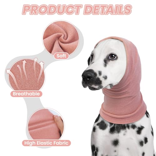 Image of BRKURLEG Dog Calming Hoodie, Ear Muffs for Noise Protection, Dog Head Cover Sleeves Ears Covers, Pet Ear Covers Hood for Anxiety Relief, Hematoma, Grooming and Force Drying, Pink, M
