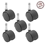 5 Pack - 50mm Nylon Twin Wheel Chair Casters, Black, with 7/16