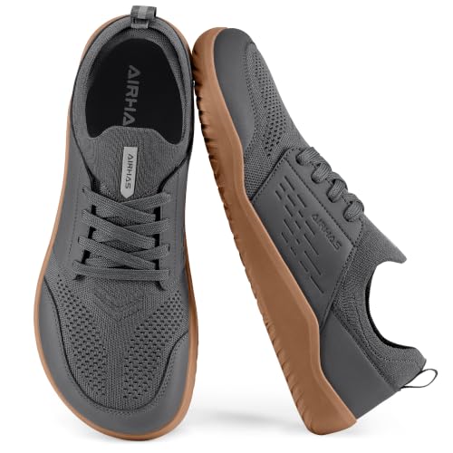 AIRHAS Mens Barefoot Shoes with Anatomical Toe Box Gym Workout Sneakers for Men Zero Drop Walking Shoes(Dark Grey/Gum 10.0)