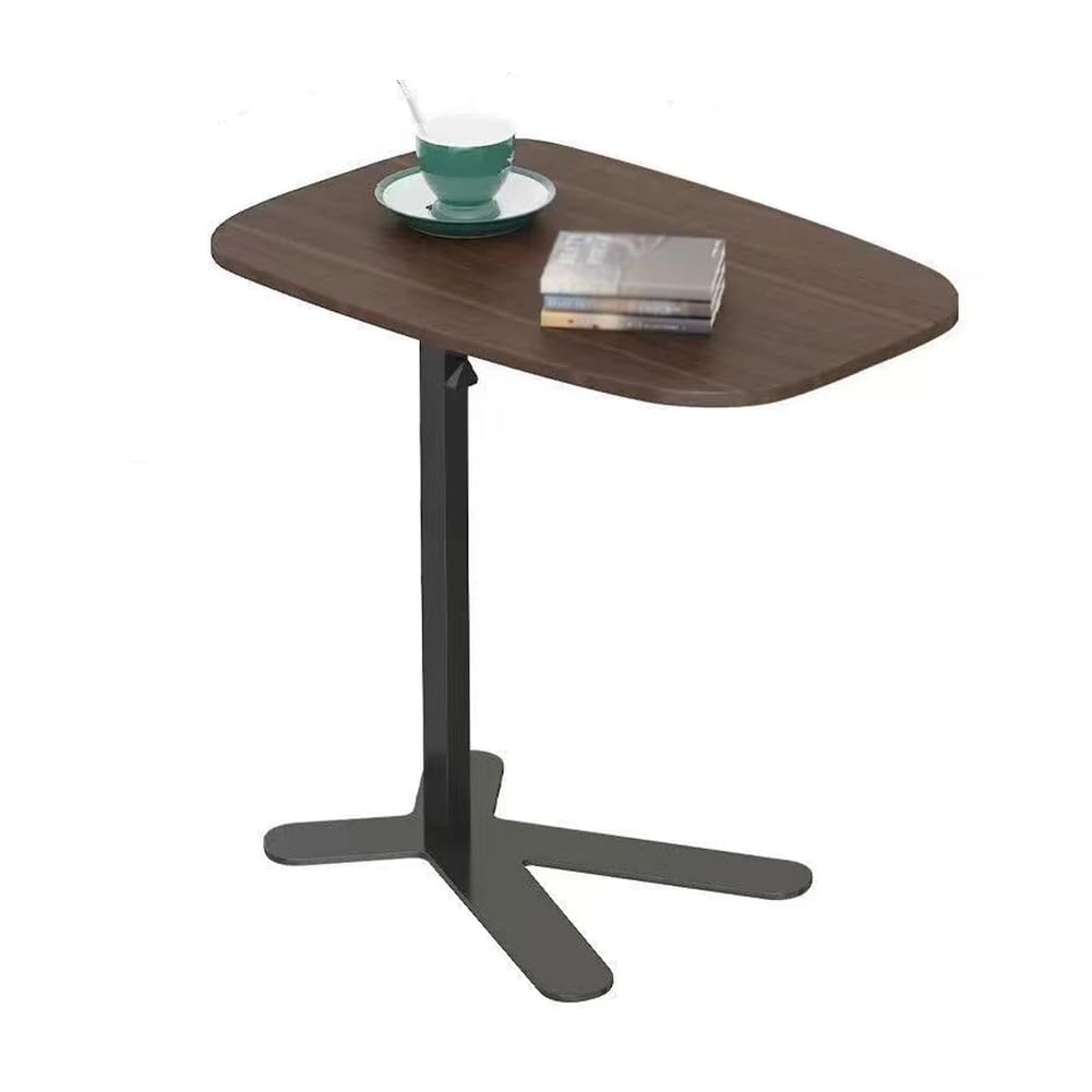 SXZenSpace Adjustable Height End Tables TV Tray with Metal Stand,Rectangular Solid Wood C Shaped Side Table,Couch Table That Slide under for Small Space,Walnut