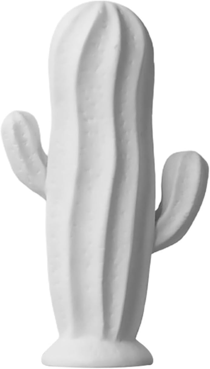 VOSAREA Ceramic Cactus Figurine Minimalist Cactus Statue Porcelian Collectible Art Sculpture Jewelry Holder Centerpiece Ornament for Porch Home Office Decor White Minimalist Home Decor