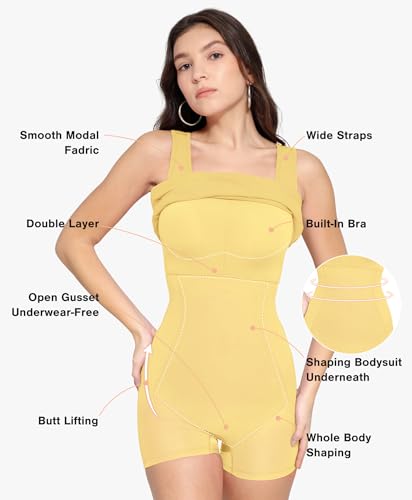 Image of Popilush Cocktail Dresses for Women Built in Shapewear Bra 8 in 1 Square Neck Mini Slit Party Summer Dress