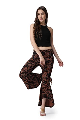 Image of POPWINGS Casual Marble Print Bell Bottom Trousers for Women || Flare Fit Women Trousers for Summer || Stylish Western Regular Fit Casual Bell Bottom Trousers for Women