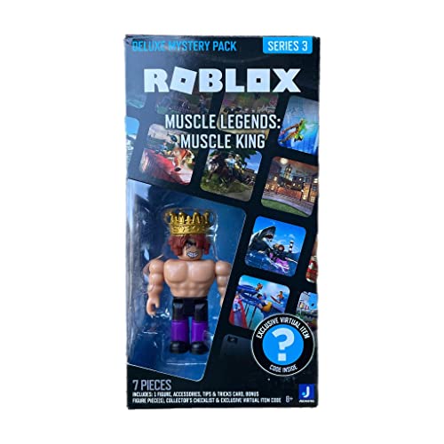 Roblox Deluxe Mystery Pack Action Figure Series 1 2 - Includes Exclusive Virtual Item (Choose Figure) (Muscle Legends: Muscle King)