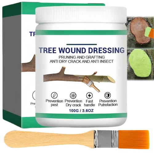 100g Tree Wound Sealer, Tree Wound Sealer Healing Paste - Fast-Healing Cut Dressing for Bonsai, Grafting & Plant Care. Bonsai Cut Paste, Grafting Wax. Includes Brush for Easy Application