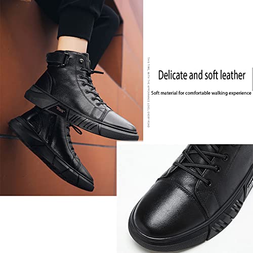 Mens Italian High-Top Leather Boots,Autumn&Winter New with Side Zipper Chukka Boots Non-Slip Softsole,Shock Absorption,Velvet4