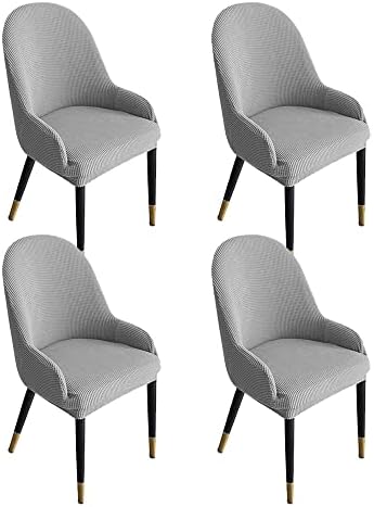 LIPOR Set of 4 Stretch Jacquard Dining Chair Cover with Armrest Modern Curved Accent Chair Slipcover Washable Wingback Chair Cover Protector for Banquet Hotel Ceremony Decorative (4, Light Grey)