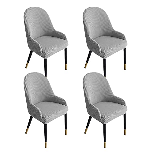 Lipor Set Of 4 Stretch Jacquard Dining Chair Cover With Armrest Modern Curved Accent Chair Slipcover Washable Wingback Chair Cover Protector For Banquet Hotel Ceremony Decorative (4, Light Grey) #TOP2