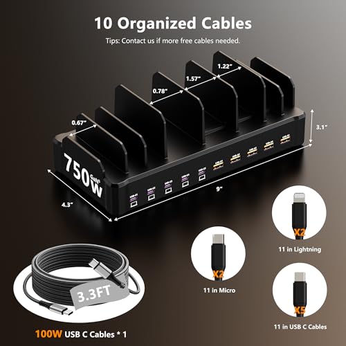 Zobirez 10-Port 750W Charging Station (5 USB-C 120W + 5 USB-A 30W) — view 6