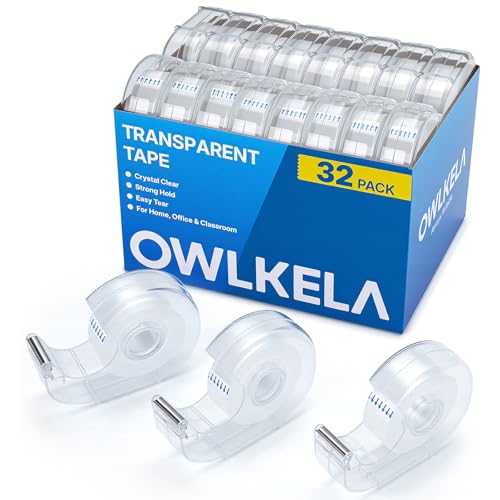 Image of OWLKELA 32 Pcs Clear Tapes, 0.7 inch x 28 yds per roll | Transparent, 1 inch White core, Refillable Dispensers, Ideal for Home, School and Office