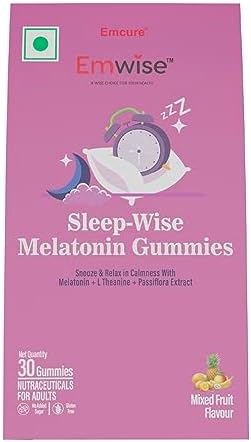 Emwise Sleep-Wise Melatonin Gummies - Sugar-Free, Gluten-Free, GMO-Free | Regulate Sleep-Wake Cycle, Reduce Stress & Anxiety, Enjoy Sound Sleep | Cruelty-Free & Vegan |30 Delicious Mixed Fruit Gummies