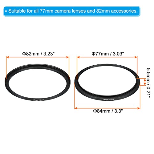 PATIKIL 77mm-82mm Metal Step Up Ring, Camera Lens Filter Adapter Ring Aluminum Filter Adapter Ring for Camera Lenses Hood, Black - Image 2