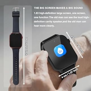 VCYEX Orologio Salvavita Per Anziani, Con Rilevamento Delle Cadute, Videochiamata HD E GPS SOS, Per Alzheimer, Smartwatch Da Polso Per AnzianiBlack,1.96 * 1.57 inch