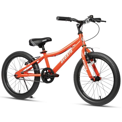 AVASTA Bilbo 20 Inch Kids Bike for Boys Girls 6 7 8 9 10 Years Old, Retro Style High Carbon Steel Bicycle with Adjustable Handlebars and Seat, Dual V-Brakes,Semi-Chain Guard, Kickstand, Orange