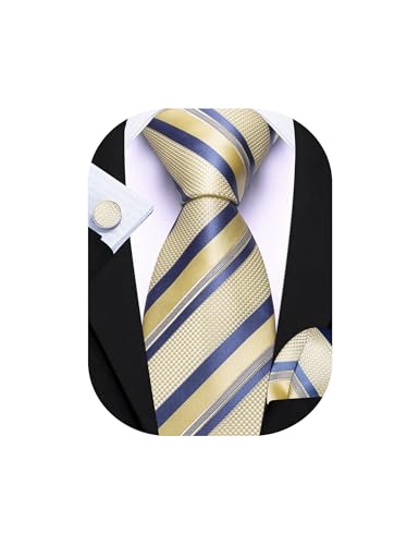 Image of Barry.Wang Mens Tie Set Plaid Check Neckties Formal Business Wedding Luxury Pocket Square Cufflinks