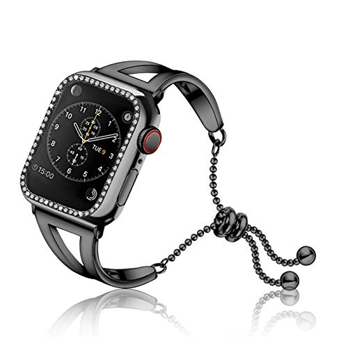 HDSHD Women Band for Apple Watch 38mm 42mm 40mm 44mm Stainless Steel Strap Fashion Metal Bracelet Correa IWatch Series 5 4 3 2 1 (Color : Black case, Size : 42mm)