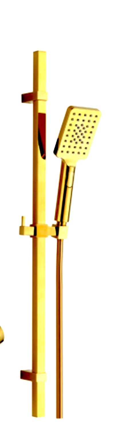 Housler Golden Titanium Shiney Gold, Square Shower 80Cm Rail. Adjustabel Wall Brackets. Rail Only