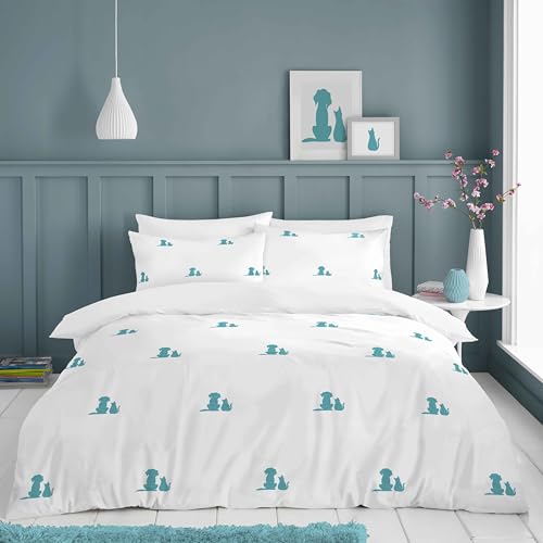 GC GAVENO CAVAILIA Embroidered Bedding Double Duvet Set - Poly Cotton Duvet Cover Sets With Pillowcases - Animal Comforter Bed Cover (200x200 cm) - White/Teal
