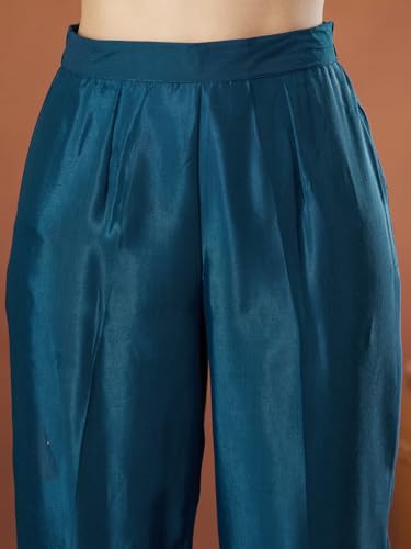 Image of MOKOSH Women's Silk Anarkali Kurta Pant with Dupatta | Anarkali Kurta Set | Embroidered | Ethnic Wear | Notch Neck Full Sleeve