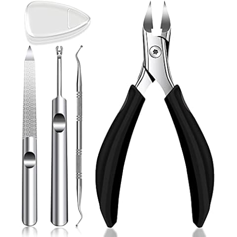Toenail Clippers for Thick Nails, Toe Nail Clipper for Men Professional Ingrown Toenail Tool Cuticle Remover Nail Lift Nail Nippers for Chiropody with Easy Grip Handle -4pcs Set Cover