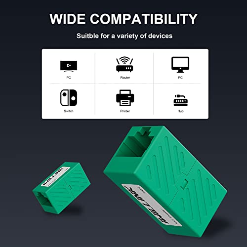 Image of iwillink RJ45 Coupler Ethernet Connector, Female to Female RJ45 Connector for Cat7 Cat6 Cat5e Cat5 Ethernet Cable, Extender Adapter, 20 Pack, Green