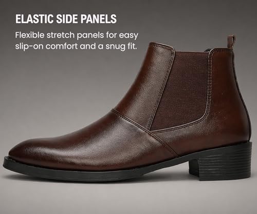 Image of Kraasa Men's Height Increasing Chelsea Boots | PU Leather Slip-On Ankle Boots | Comfortable Formal & Smart Casual Footwear