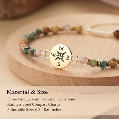 HGDEER Natural Stone Compass Bracelet for Women Girl, Birthday Graduation Christmas Retirement Farewell Goodbye Going Away Gift for Woman Friends with Message Card3