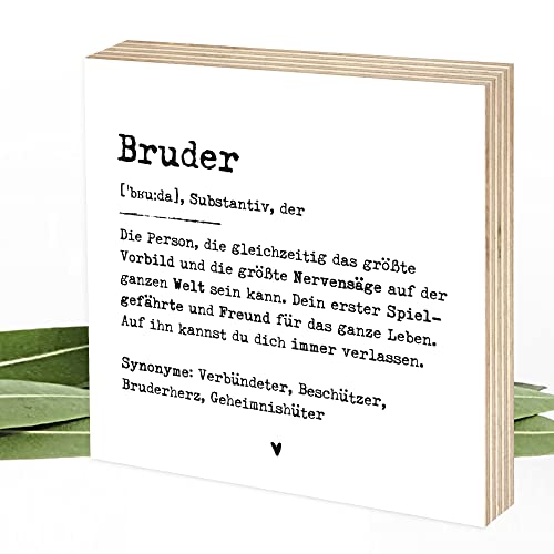 Wunderpixel® Holzbild Definition Bruder - 15x15x2cm zum Hinstellen/Aufhängen, echter Fotodruck mit Spruch auf Holz - schwarz-weißes Wand-Bild Aufsteller Zuhause Büro zur Dekoration Geschenk-Idee