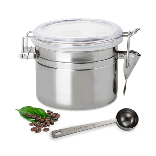 GIDWRIY Bote Hermetico Cafe Molido,Tarro Cafe Grano con Cuchara,Bote Cafes Valvula,Recipiente Cafes de Acero Inoxidable,Contenedor de Café,Bidón de Cafés,Caja de Almacenamiento de Alimentos para Té